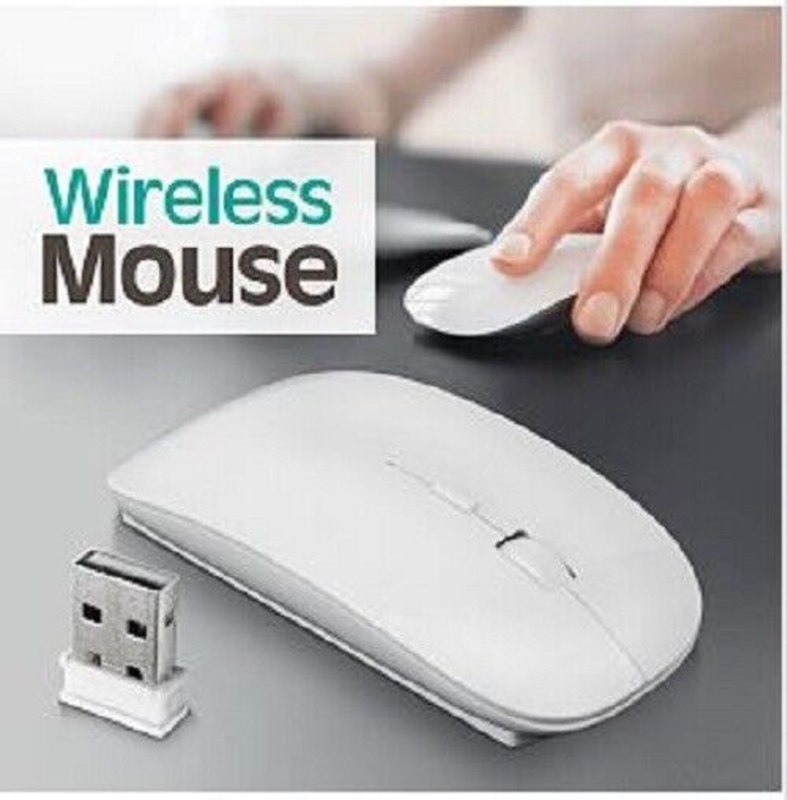 Picture of White Ultra Slim Thin Wireless Mouse Mice for PC Laptop Windows Apple Macbook