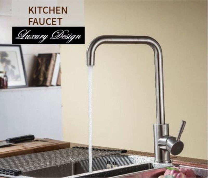 Picture of Kitchen Mixer Tap Chrome Mono Bloc Sink Single Lever Square Neck Swivel Spout