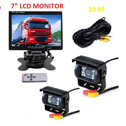 Picture of 2 x Reversing Camera + 7" LCD Monitor Car Rear View Kit For Bus Truck 12V/24V