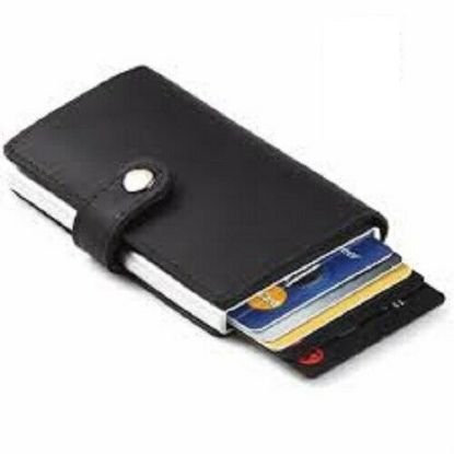 Picture of Leather ID Credit Card Men Holder RFID Wallet Pop Up Cash Holder Purse Slider