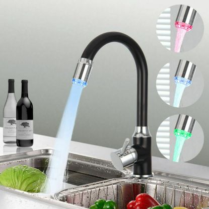 Picture of LED Kitchen Sink Mixer Taps Swivel Spout Pull Out Basin Tap Black Chrome Faucet