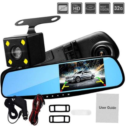 Picture of Dual Lens Car Camera Video Recorder DVR Dash Cam 1080P Rearview Mirror
